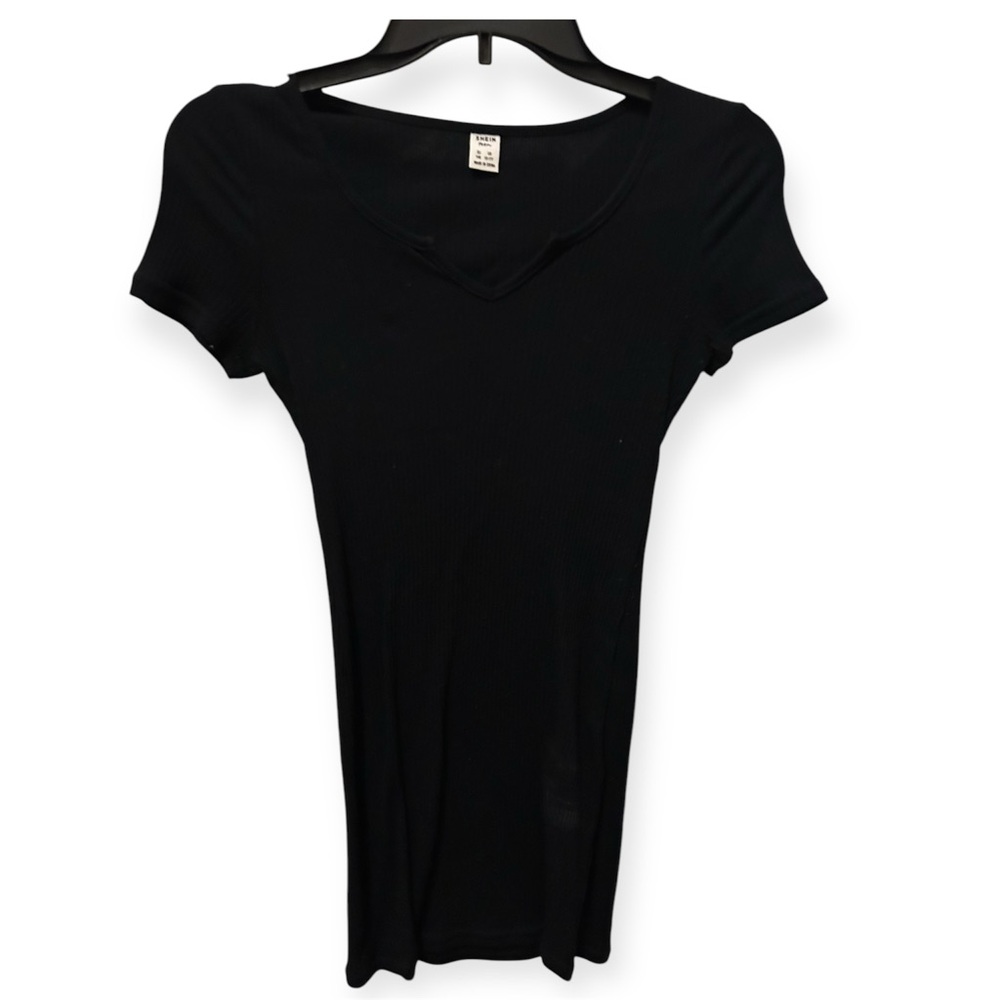 Black V-Neck Teen Dress